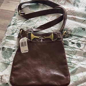 Brown Leather Equestrian Shoulder Bag